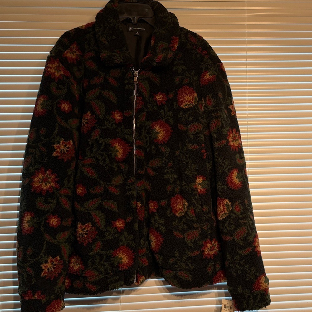 INC International Concepts Black Floral Zip-Up Jacket
